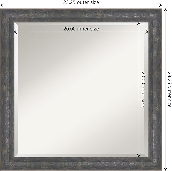 Amanti Art Grey Wall Mirror 23x23 Angled Metallic Rainbow Square Bathroom Mirror - Image 4