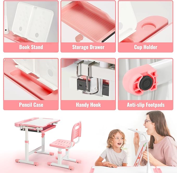 Rengue Kids Desk and Chair Set Height Adjustable Children School Study Desk and - Image 5