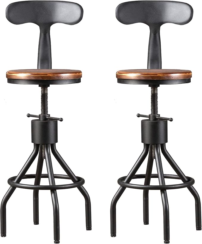 LOKKHAN Set of 2 Rustic Industrial Bar Stool-24-30 Tall Adjustable Metal Swivel by LOKKHAN