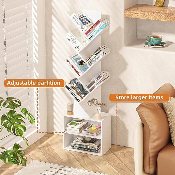 10 Tier Tree Bookshelf, Floor Standing Wood Tall Bookcase - Image 5