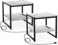 Homieasy End Table with Charging Station, 20 Inch Square Side Table with USB by Homieasy