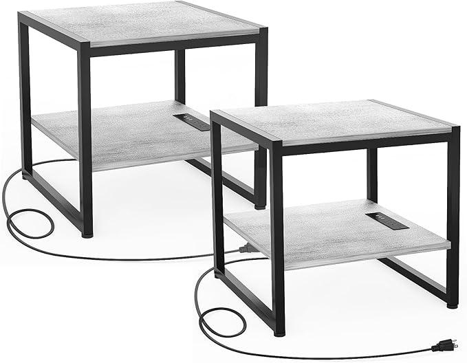 Homieasy End Table with Charging Station, 20 Inch Square Side Table with USB by Homieasy