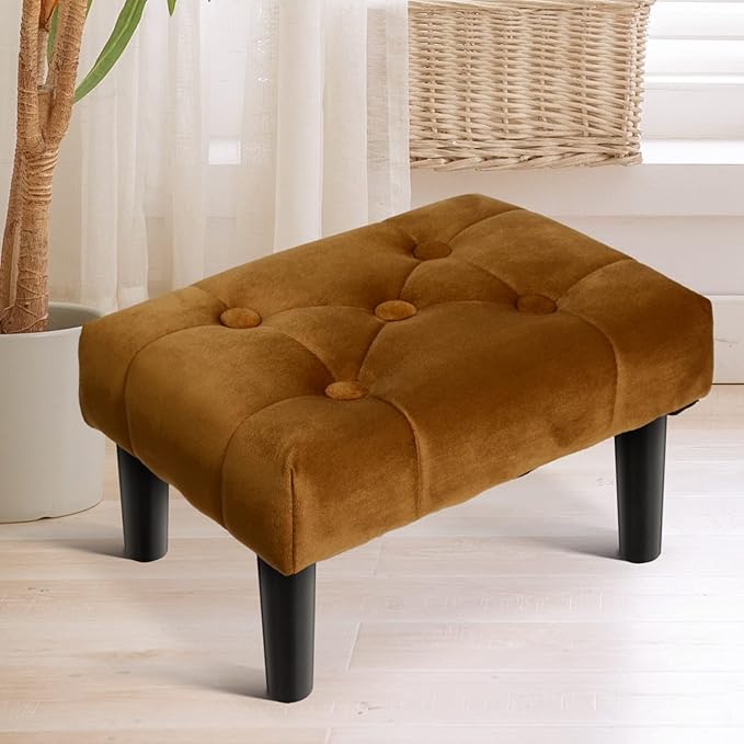 HOUCHICS Small Footstool Ottoman, Velvet Soft Footrest Ottoman - Image 9