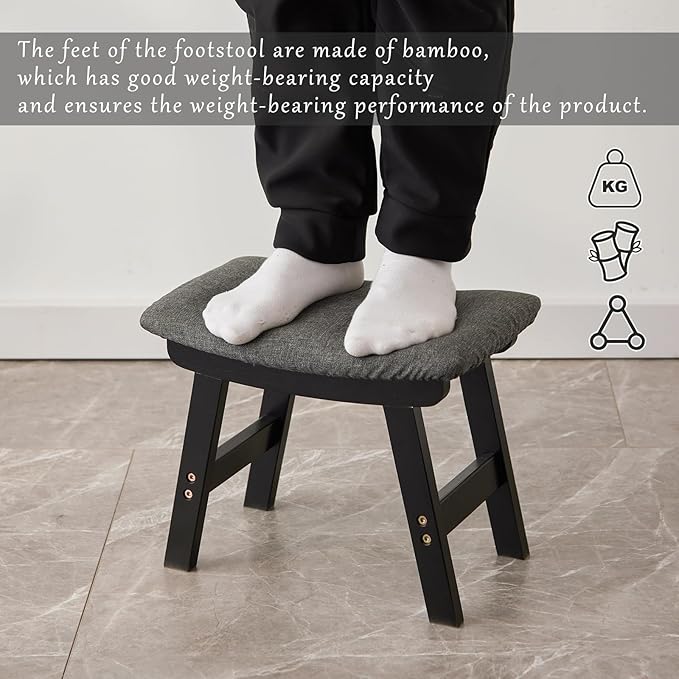 Foot Stool, Bamboo Small Sofa Foot Rest Under Desk, Extra Seating - Image 4