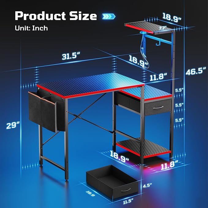 Bestier Gaming Desk with LED Lights, 44 Inch Reversible Computer Desk with - Image 3