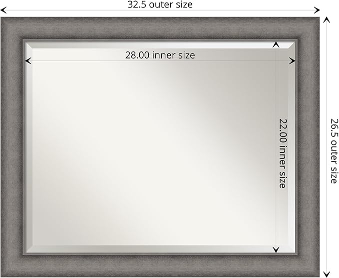 Amanti Art Grey Wall Mirror 27x33 Burnished Concrete Rectangle Bathroom Mirror - Image 4