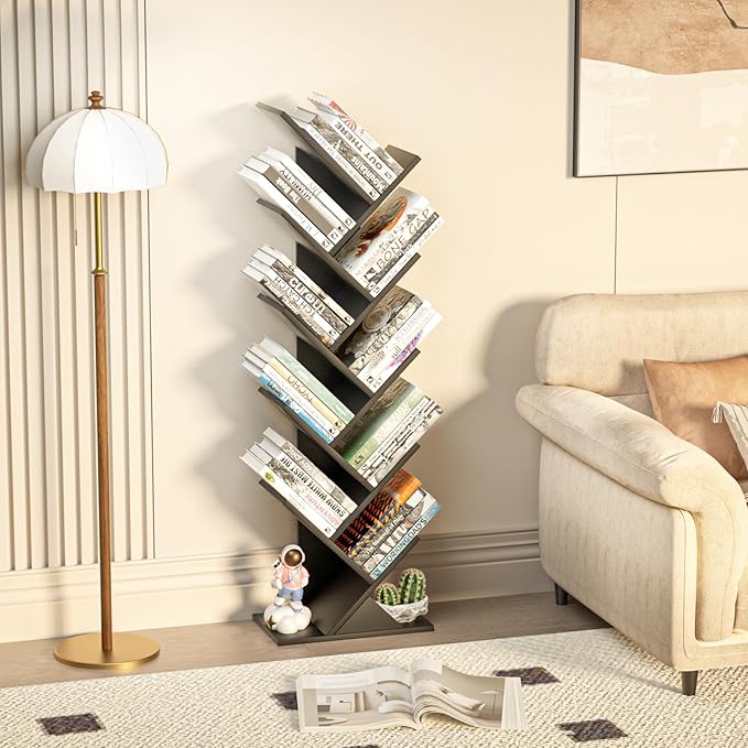 10 Tier Tree Book Shelf, Floor Standing Wood Bookshelf - Image 5