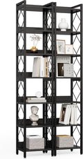 LITTLE TREE Book Shelf Set of 2, 7-Tier Tall Bookcase, Wooden Display Shelves by LITTLETREE