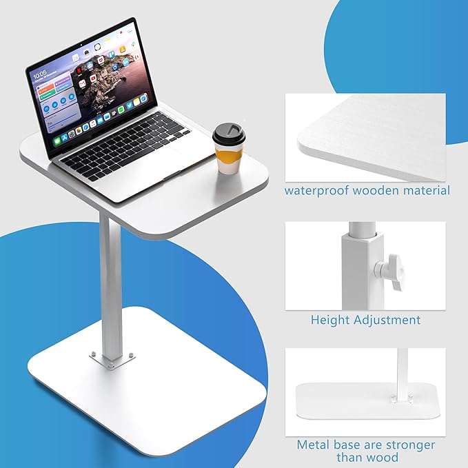 Side Table Sofa Tray for Couch Heavy Metal Base Swivel/Adjustable Height - Image 6