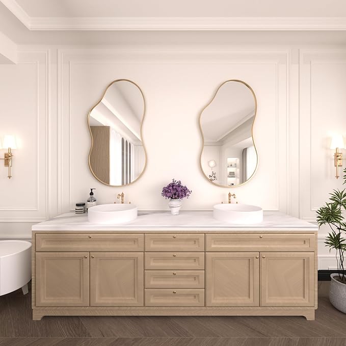 WEER Irregular Wall Mirror, 20x36 inch Gold Asymmetrical Mirror Wall Mounted - Image 2