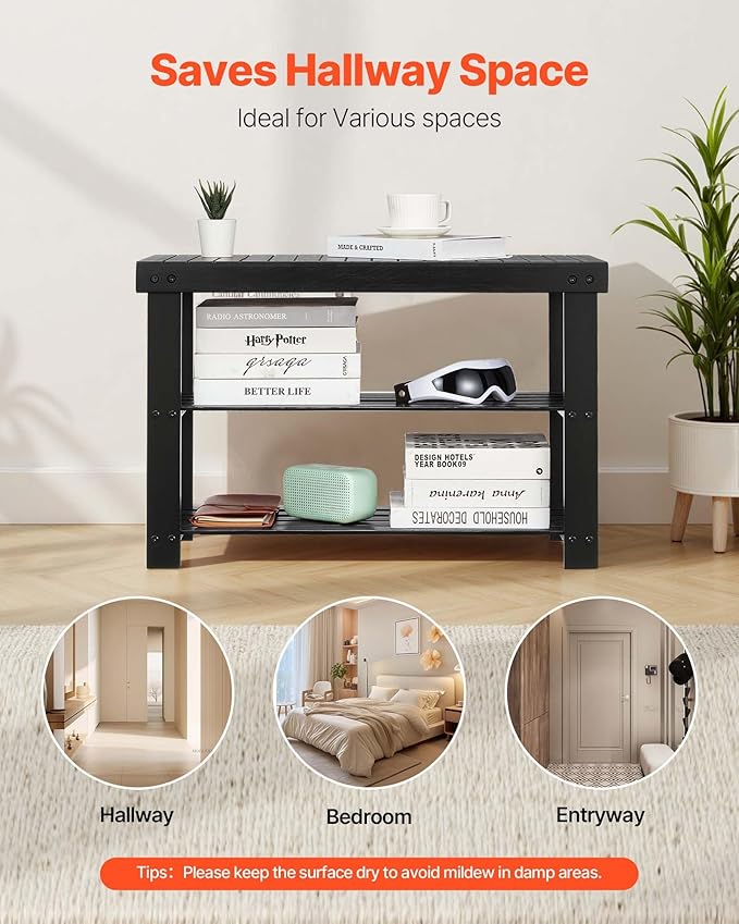 VEVOR Shoe Rack Bench, 3-Tier Bamboo Entryway Bench, Shoe Storage Organizer - Image 7