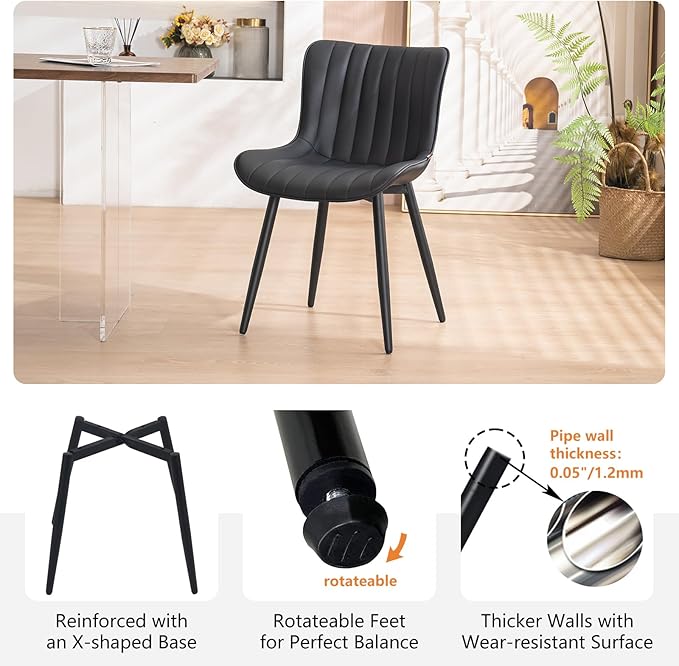 YOUNUOKE Black Dining Chairs Set of 2, Mid-Century Modern Faux Leather - Image 7
