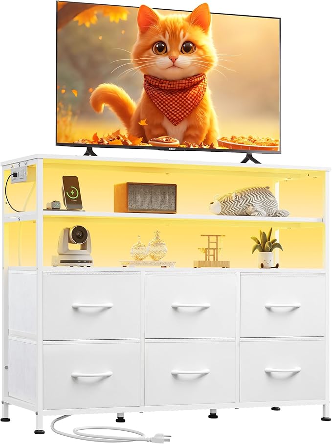 WLIVE White TV Stand for 40, 45 inch TV, Entertainment Center by WLIVE