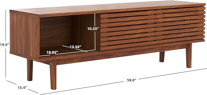 SAFAVIEH Aricia TV Stand for up to 65" Flatscreen – Walnut, 2 Sliding Doors - Image 2