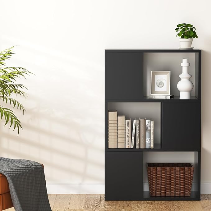 GHC 3 Tier Bookshelf, Wood Decorative Storage Shelving, Modern Freestanding - Image 3