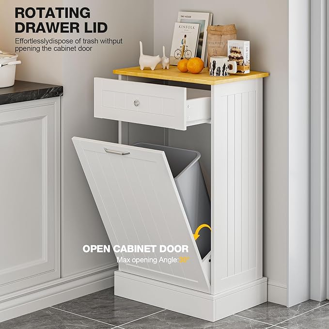 GAZHOME 10 Gallon Tilt Out Trash Cabinet, Upgrade Wooden Free Standing - Image 3