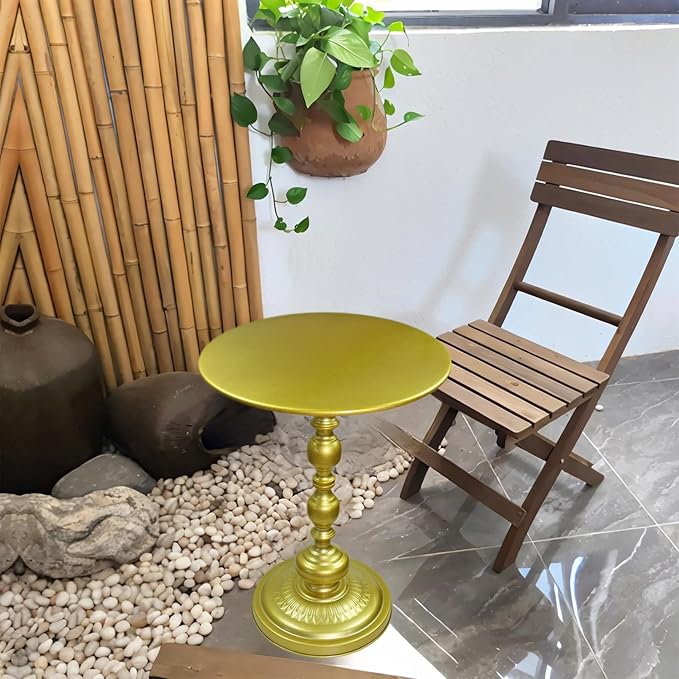 Benkyo Gold Round End Side Table Modern Metal Pedestal Spindle Side Tables - Image 7
