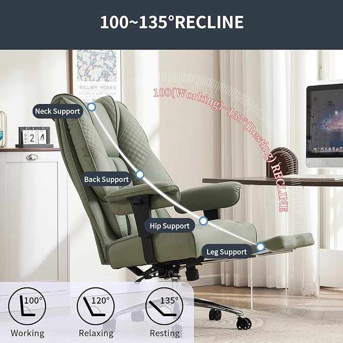 Big and Tall Office Chair 400lbs Wide Seat, Leather High Back Executive Office - Image 5