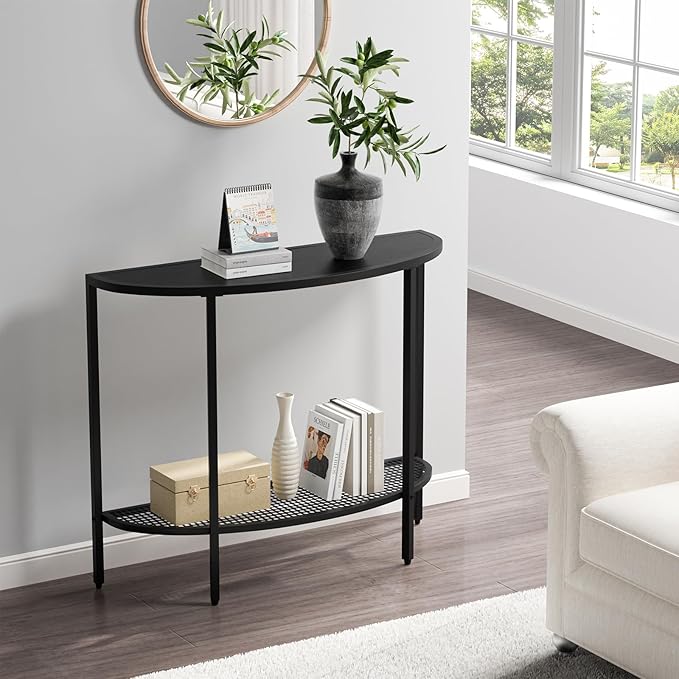 SAYGOER Black Half Moon Console Table 2 Tier Narrow Entryway Table - Image 2
