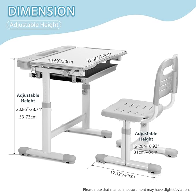 Rengue Kids Desk and Chair Set Height Adjustable School Study Desk and Chair - Image 3