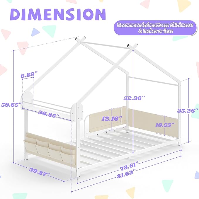 Timy House Shape Twin Size Montessori House Bed Metal Floor Bed - Image 2