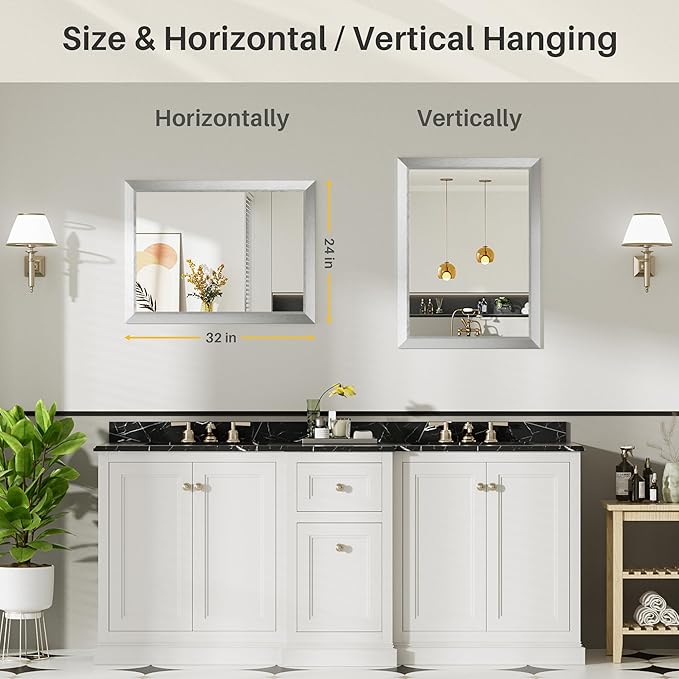 24x32 Inch Silver Bathroom Mirror - Image 5
