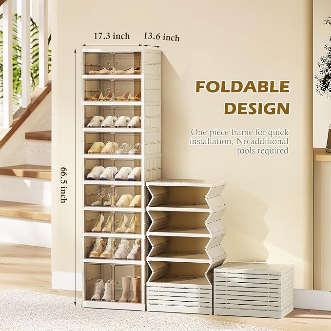 ELPHECO 9 Tier 18 Pairs Shoe Rack Organizer Foldable Sneaker Cabinet Bins - Image 2