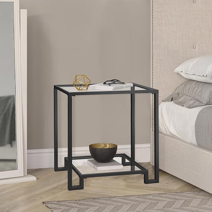 2 Tier Rectangular Side Table, Modern Metal Clear Coffee Tables，Small Accent - Image 6