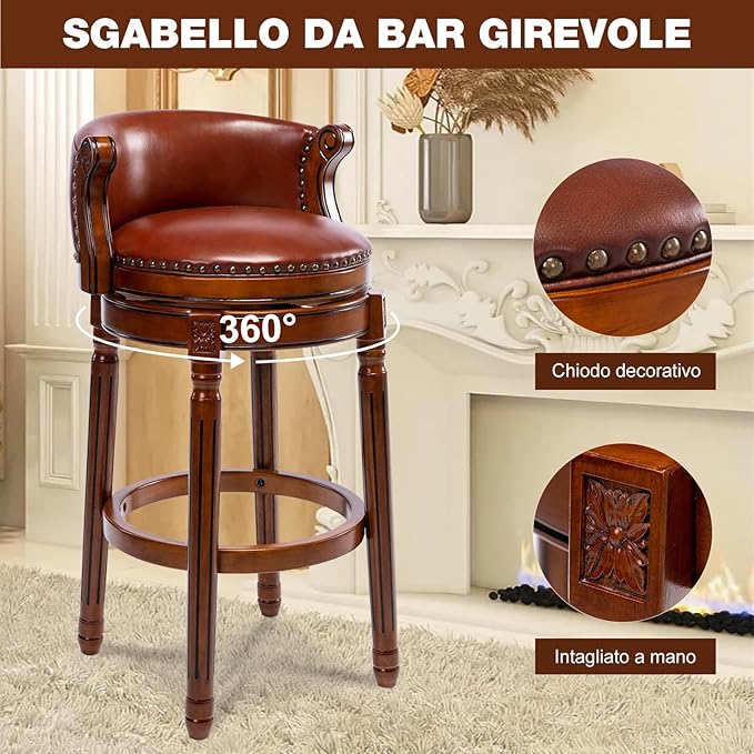 Cow top Leather Wooden Bar Stools, 29.5" Bar Height Bar Chair - Image 8