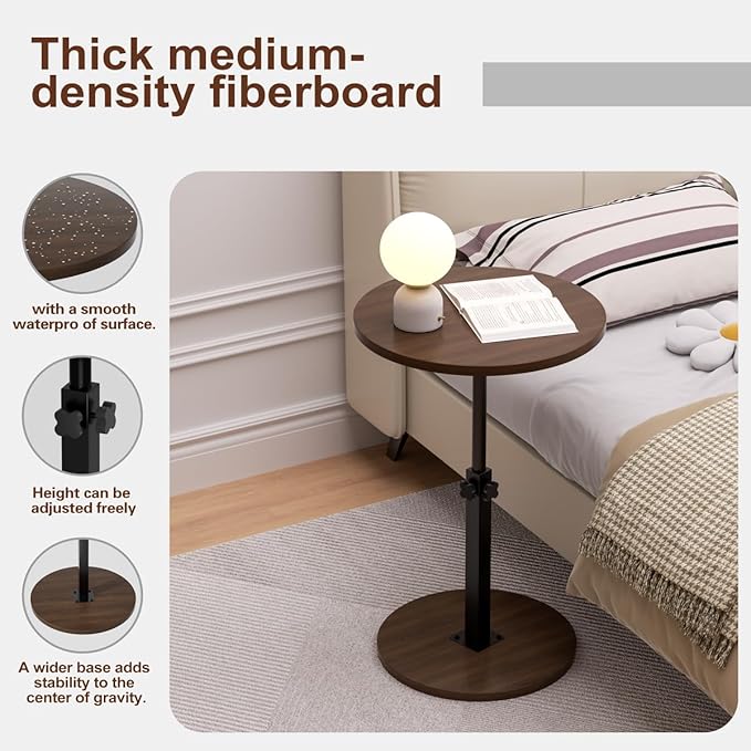 Adjustable Side Table, Round End Table, Small Bedside Table, Mid Century Modern - Image 5
