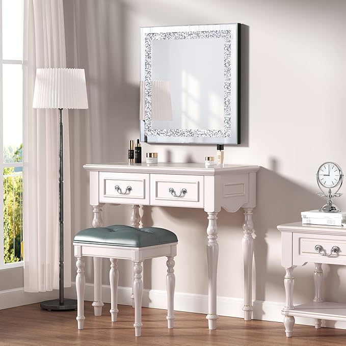 Crystal Decorative Mirror-24 x24 Rectangle Gorgeous Silver Mirror, Crush - Image 5