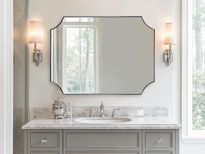 ANDY STAR 30x40 Inch Chrome Mirror, Scalloped Bathroom Mirror, Polished Chrome - Image 8