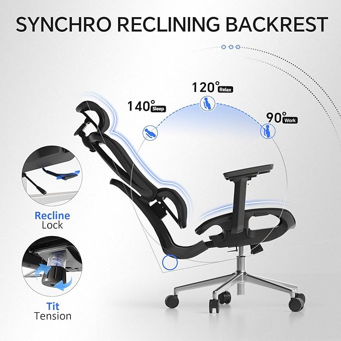 Ergonomic Office Chair with 3D Lumbar Support/Headrest/Armrest/, Mesh Executive - Image 7