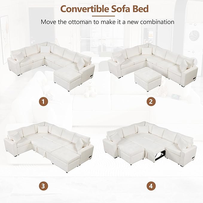 112" Luxurious Pull-out Sofa Bed Sleeper - Image 4