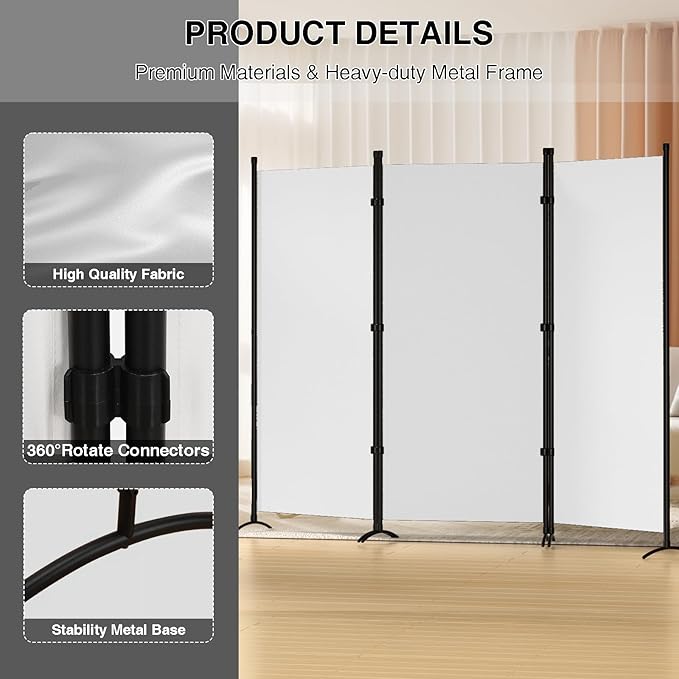 Room Divider 3-Panel Privacy Screen, Portable Screen Steel Frame - Image 3