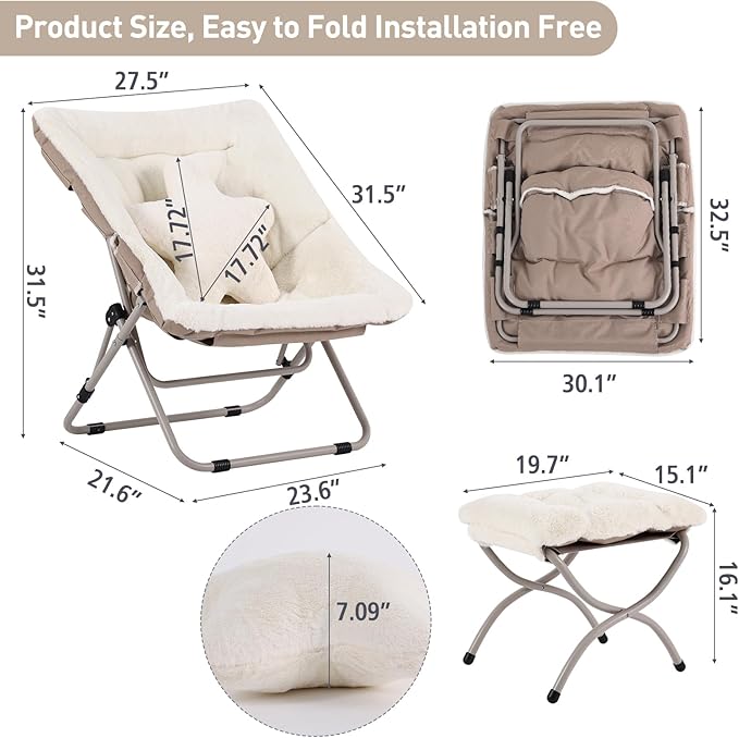 Welnow Comfy Saucer Chair with Ottoman, Oversized Folding Reading Chair - Image 3