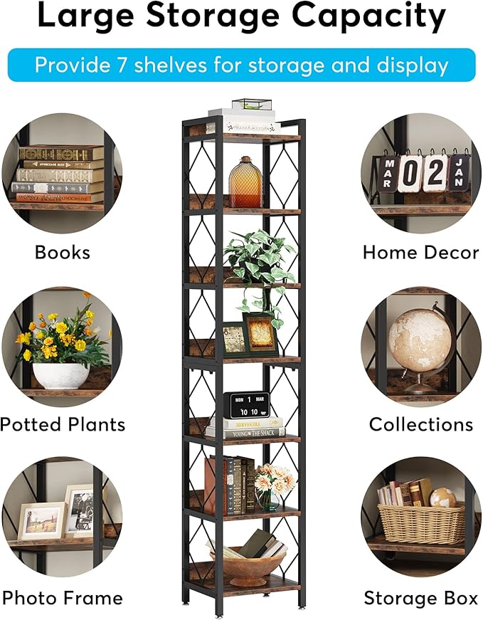 Tribesigns 78.7 Inch Extra Tall Narrow Bookshelf, 7 Tier Skinny Bookcase - Image 8