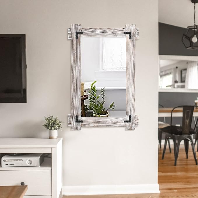 MeMoreCool Farmhouse Rustic Wood Framed Bathroom Mirror, Decorative Wall - Image 8