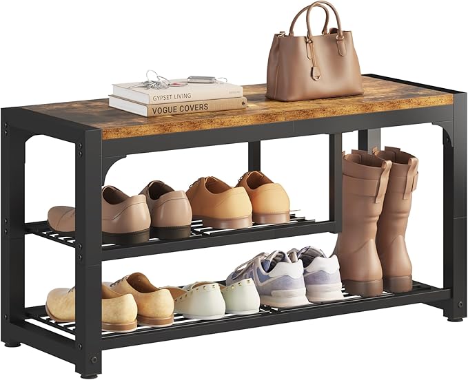 HOMEFORT Shoe Bench, 3 Tiers Shoe Rack Bench, 31.5" Shoe Storage Bench by HOMEFORT