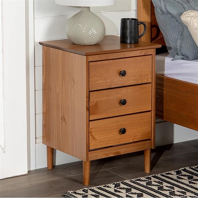 Walker Edison Traditional Wood 3 Drawer Nightstand Side Table Bedroom Storage - Image 2