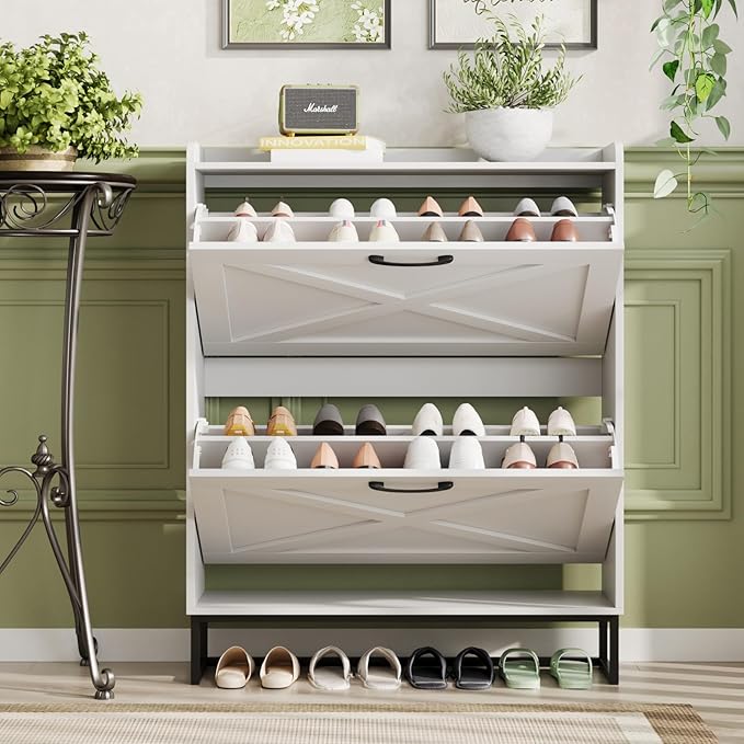 Maupvit Shoe Cabinet with 2 Flip Drawers, Freestanding Shoe Cabinet Organizer - Image 3