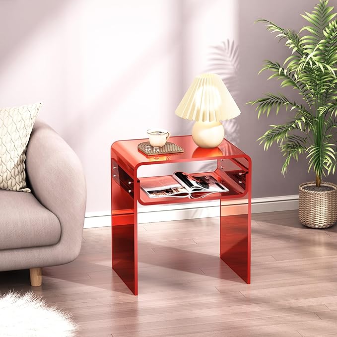 Clear Acrylic End Table 2-Tier Bedside Nightstand - Image 9
