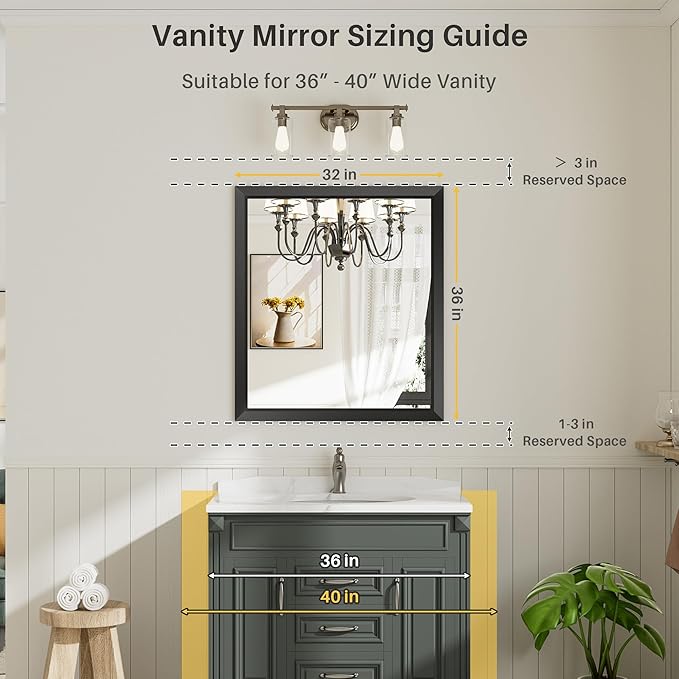 36x32 Inch Black Bathroom Mirror - Image 2