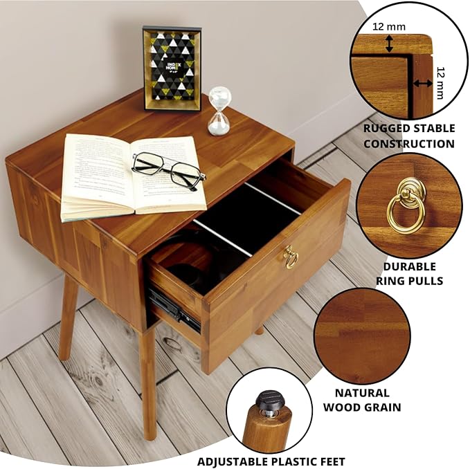 Bme Alden Solid Wood Nightstand/Side Table/End Table, Fully Assembled, - Image 3