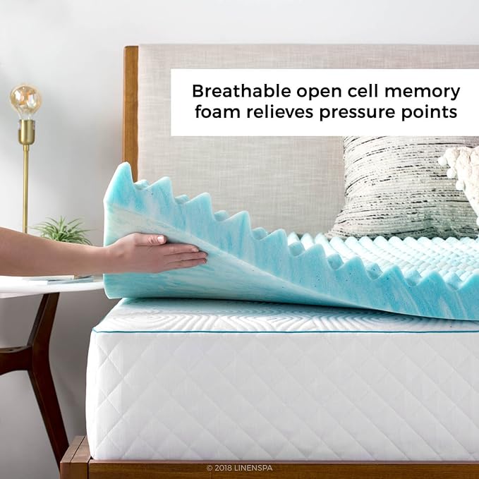 Linenspa 3 Inch Convoluted Gel Swirl Memory Foam Mattress Topper - Image 2