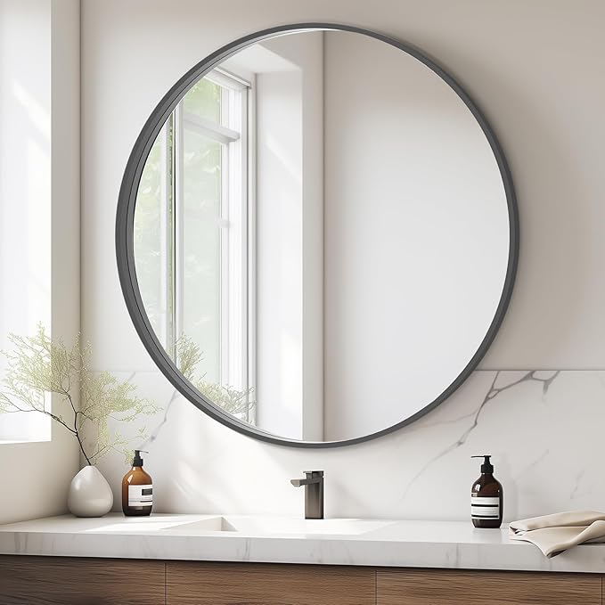 HOMECOOKIN Round Wood Mirror, Living Room - Image 2