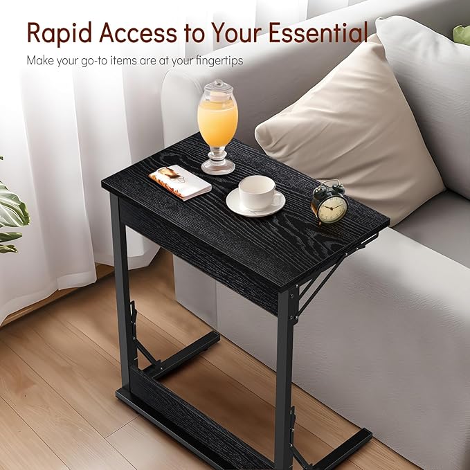 Tatub 24" Folding C Shaped End Table Set of 2, Small Sofa Side Laptop Desk - Image 5