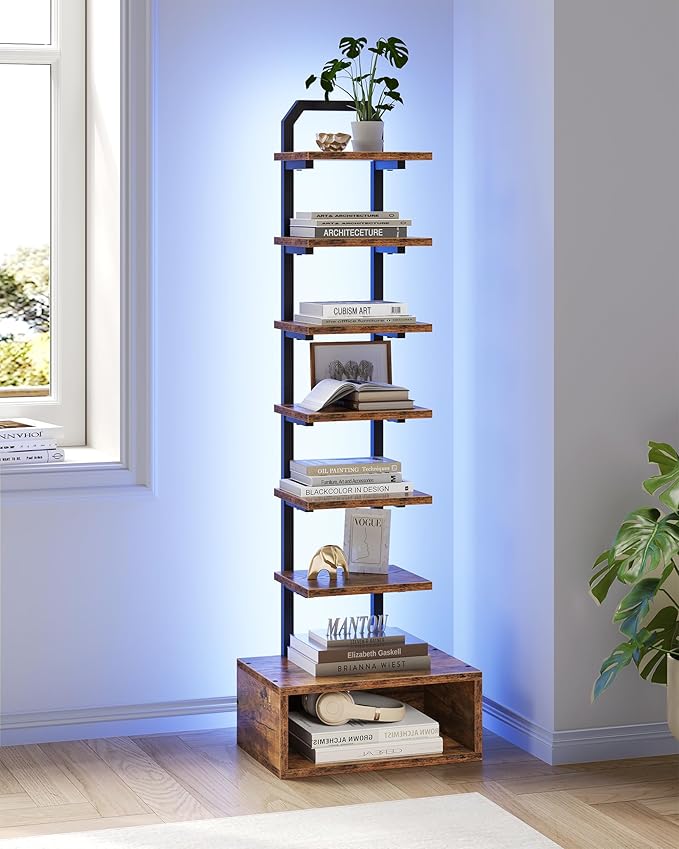 8-Tier Bookshelf, LED Bookcase - Image 9