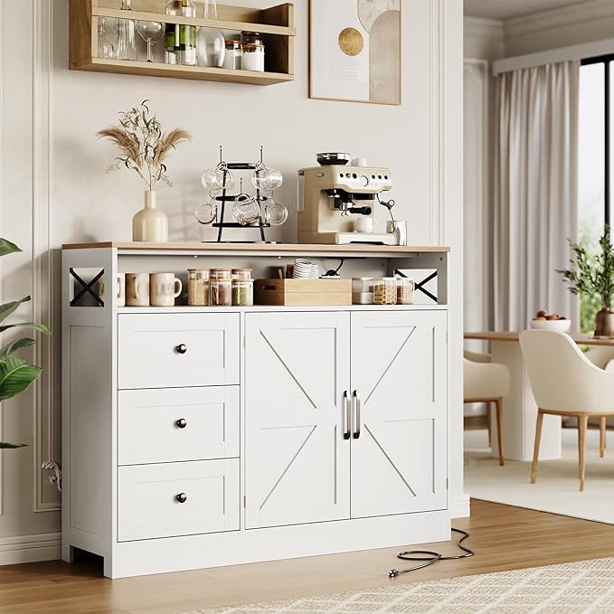 Buffet Cabinet Sideboard with Storage, Adjustable Shelves and Doors, Wood by SLEKVERSA