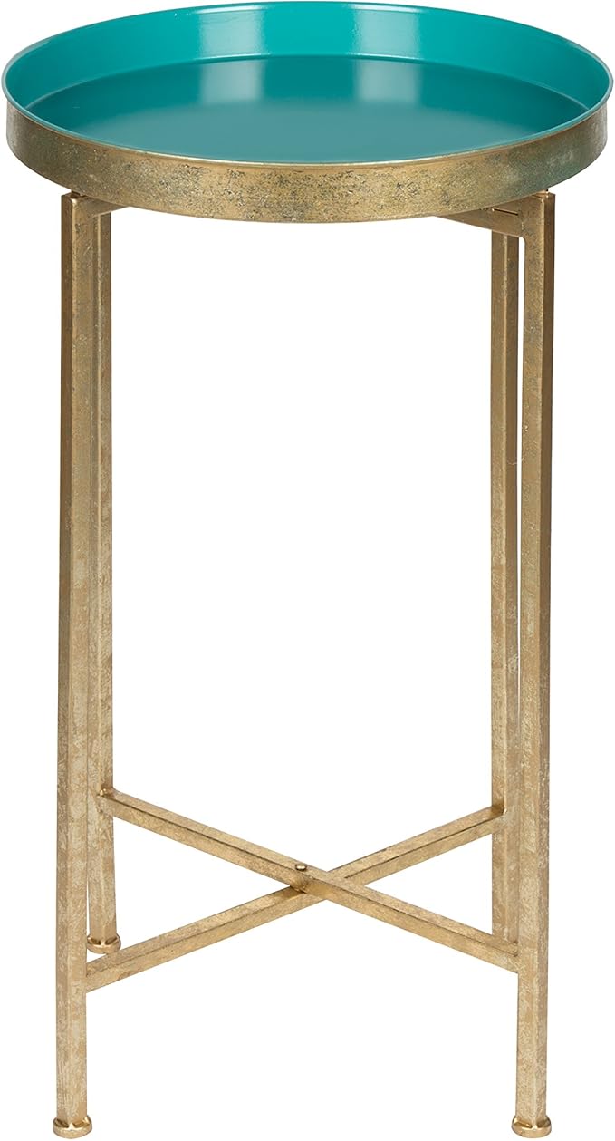 Kate and Laurel Celia Round Metal Foldable Tray Accent Table, Teal by KateandLaurel